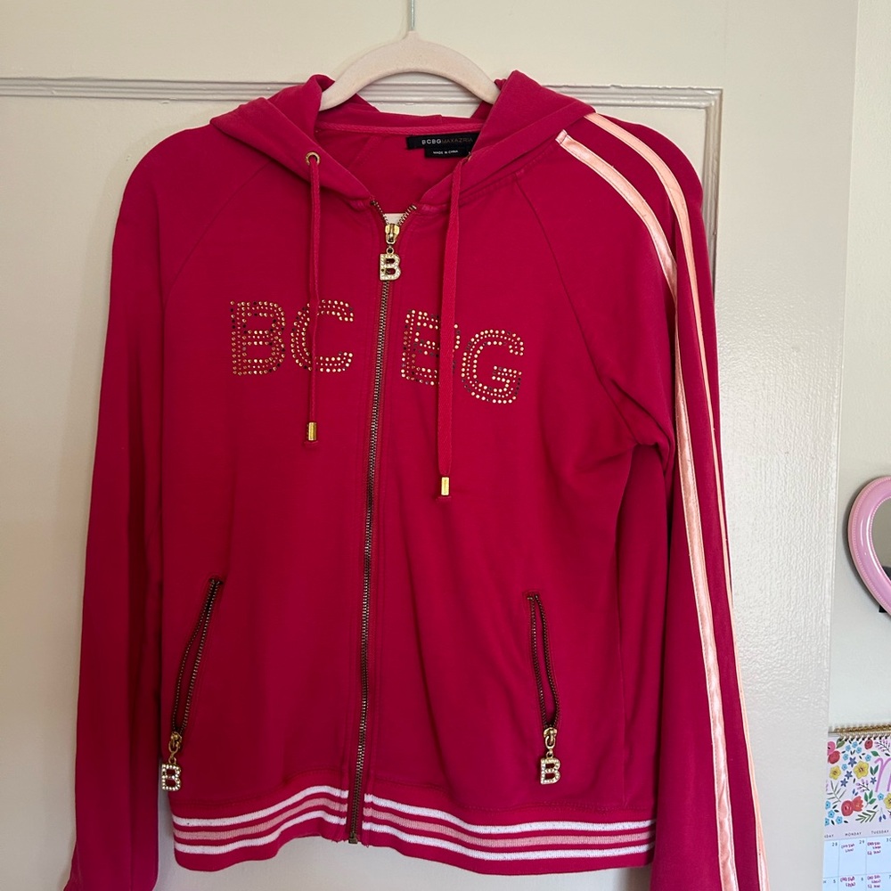 BCBG PINK BEDAZZLED ZIP UP size M